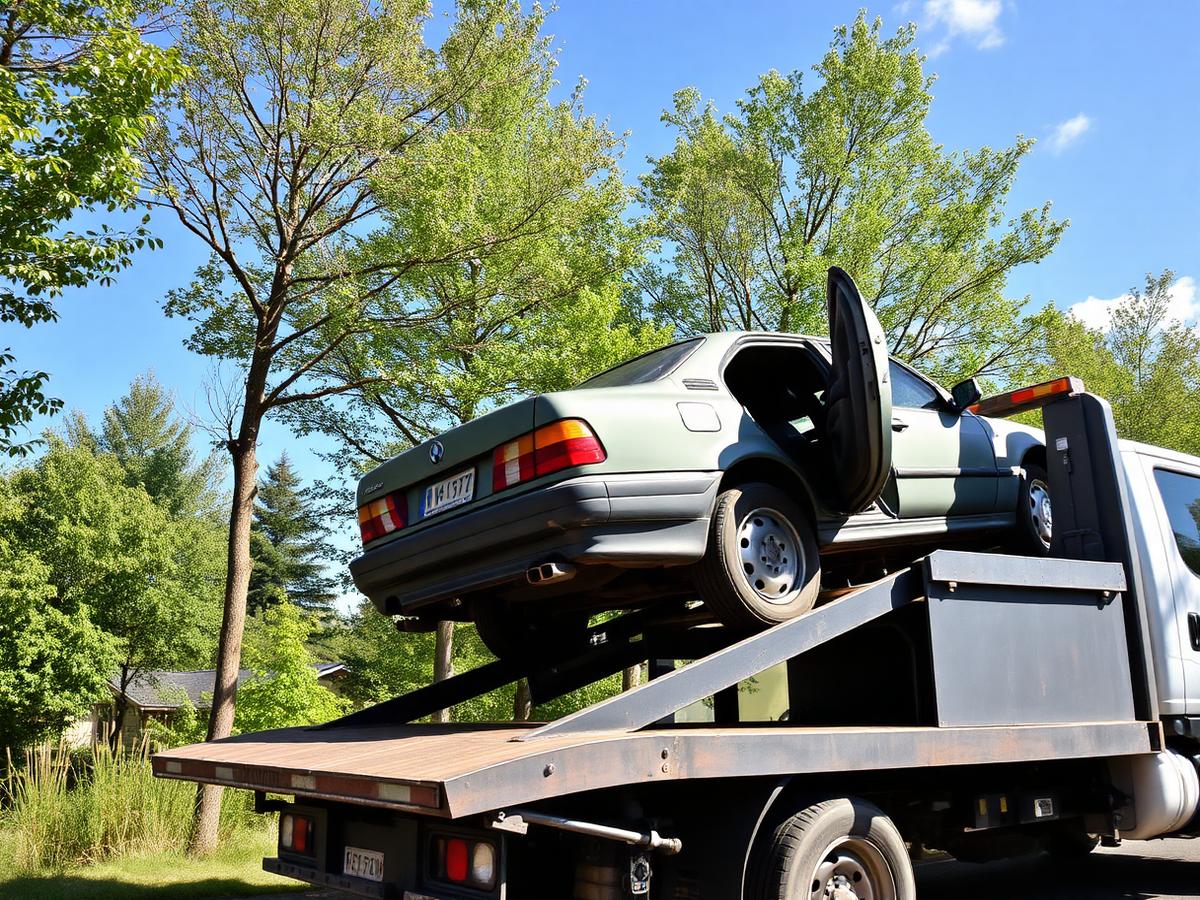Old vehicle being loaded for eco-friendly recycling