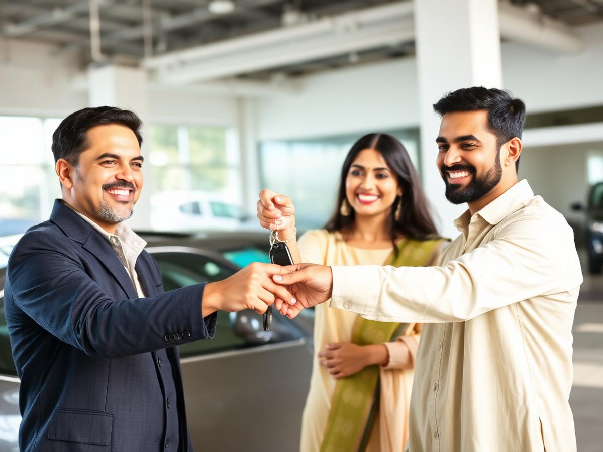 Car keys being handed over in a showroom